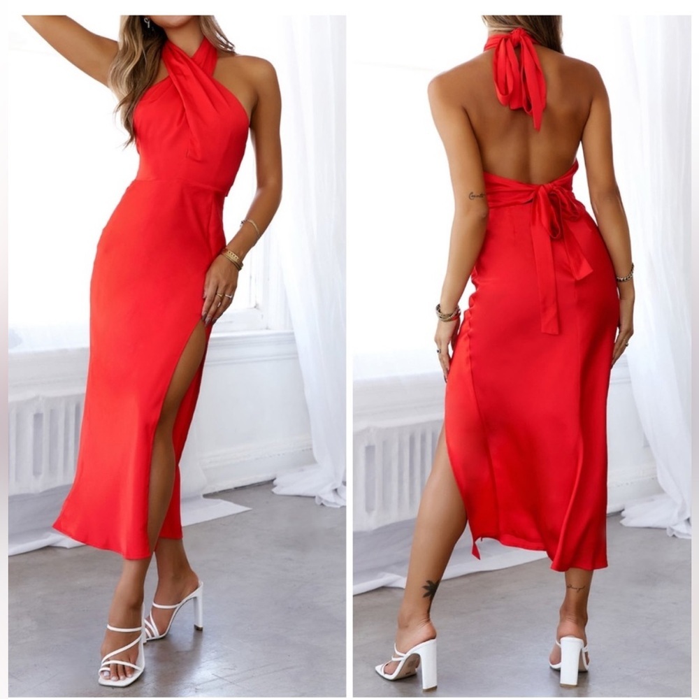Hello Molly Elegant Red Halter Neck Dress